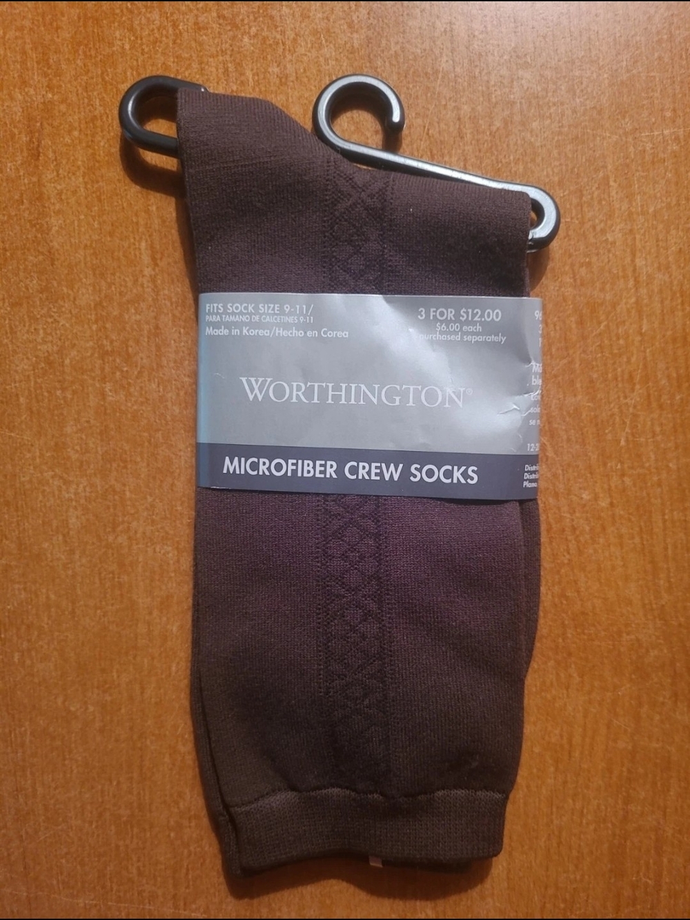 Worthington Men's Microfiber Crew Socks Brown Size 9-11 NWT